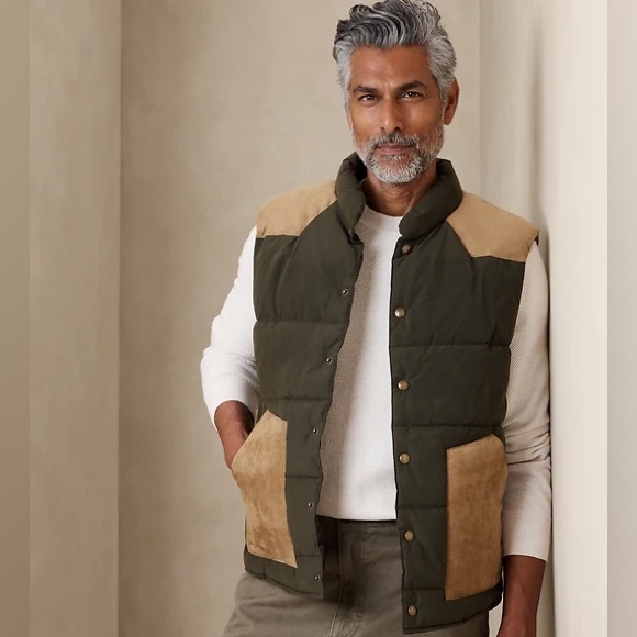 New Banana Republic Cotton Blend Western Canvas Puffer Vest MSRP $130